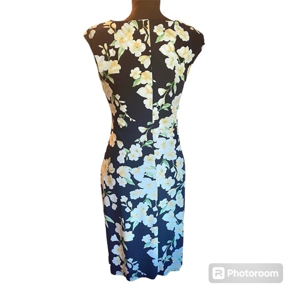 Ralph Lauren Navy Sleeveless Cowl Neck Yellow Floral Dress, size 2 - Picture 5 of 13